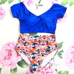 Boutique Maternity Blue/Orange Floral High Waist 2 Piece Swimsuit Photo 3