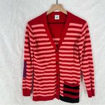 CAbi Picnic Cardigan Red Pink Striped V Neck Sweater Knit Pocket Long Sleeve Photo 1