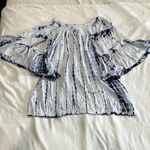 Altar'd State Blue and White Ruffled 3/4 Sleeve Blouse/Dress/swim suit cover-up Photo 0
