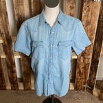 Levi's Levi’s shirt jacket woman’s blue standard short sleeve shirt Sz Med Photo 58