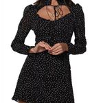 NWT Women's Heart Neck Long Sleeve Polka Dot Cocktail Mini Dress Sz Medium Black Photo 0