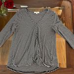 Anthropologie   Eri + Ali Ranier Black White Stripe Ribbed Wrap Top Photo 0