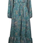 Anthropologie Boemo Peasant Boho Maxi Dress balloon sleeve Tealgold Paisley Fall Blue Size undefined Photo 0