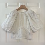 frame denim Frame Small Inset Lace Gathered Seam Top White Puff Sleeve Semi-Sheer Cropped Photo 2