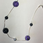 Elegant Silver Tone Purple and Black Beaded Boho Necklace Photo 2
