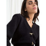 & Other Stories & Other Stories Black Wool Mohair Blend Cardigan Sweater Gold Dinosaur V Neck XS Photo 2