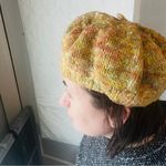 Handmade  Knitted Crochet Marble Burnett Muffin Beret Hat Yellow Orange Photo 1