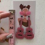 Boutique Pink Glitter Guitar and Heart Charm Drop Barbiecore Eras Statement Earrings Photo 2