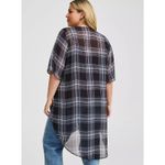 Torrid  Memory Plaid Shirttail‎ Kimono Lightweight Sheer Blue Beige Wine 1 1X Photo 1