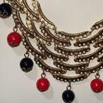 NWT Golden Layered Bib Necklace with Red & Black Beaded Accents Red Photo 5