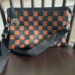 Boutique Brand Vegan Leather Black Tan Woven Crossbody Clutch Purse Bag Photo 0