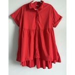 Cato ‎ Shirt Dress Women’s 18-20W Red Cotton Button Front Hi-Low Hem Short Sleeve Photo 2