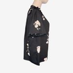 Sugar Lips Black Floral Ruffle Neck Short Sleeve 100% Cotton Top Size Small Photo 3