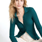 Vince Ribbed Long Sleeve Button-Up Cardigan Sweater Teal Size xl Photo 0