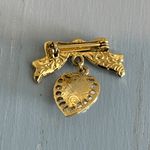 1928 Beautiful (?) Vintage Brooch Bow & Dangling Heart W Porcelain Rose Flower Photo 6