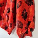 FUDA Jacket Womens L Orange Leaf Fall Bomber Zip Mock Neck 100% Silk Bright Bold Red Size L Photo 3