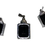 Onyx Black  and white topaz earrings and pendant 925 sterling Photo 2
