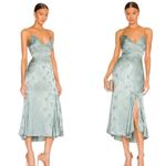 NWT Sau Lee Francesca Floral Embossed Satin Slit Bias Cut Dress Sage Green Sz 8 Photo 7