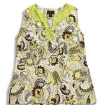 Fenn Wright Manson Fenn‎ Wright Manson Linen Sleeveless Paisley Top Large Lime Green Cream & Brown Photo 0