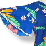 Vintage Made In Hawaii Maxi Dress Blue White Tropical Floral Lace Flutter Sleeve Size M Photo 3