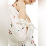 Topshop Field Embroidered Floral Blouse Top Linen White Tie Sleeves Size 12 L Photo 10