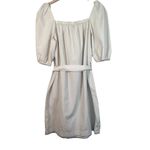 Faherty  Khai Beige Belted Tie Waist Puff Sleeve Square Neck Cotton Poplin‎ Dress Photo 4