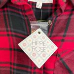 Hippie Rose  Red Black Plaid Flannel Long Sleeve Button-Down Shirt Size S New Photo 3