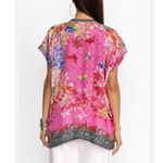 Johnny Was Bouquet Frame Parade Blouse Tunic Silk Pink Butterfly Floral Small Photo 1