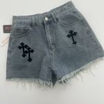 Romwe NWT!  Denim Shorts Embroidered Crosses,  Women SZ 6 Medium Goth (ba6) Photo 0