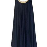 Nina Leonard Navy Blue Gold Trim Sleeveless Chic Swing Dress Women Sz M Photo 0