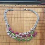 Liz Claiborne Sea Glass Multi Strand Silver with Glass Beads Necklace Adjustable Photo 1