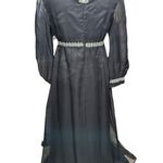 Vtg 1960s Black Layered Chiffon Silver Metallic Trim Empire Waist Maxi Dress 8 Photo 2