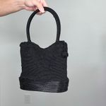 Black Woven Knit Shoulder Bag with Textured Plastic Base Y2K Style Handbag Photo 2