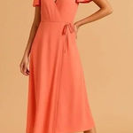 Abercrombie & Fitch New Abercrombie Fitch Angel Coral Flutter Sleeve Wrap Midi Dress Small Party Photo 0