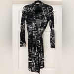 Calvin Klein  Wrap Mini Dress Collared V Neck Black White Print sz 4 Photo 2