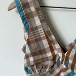 Patagonia  Water Girl Cotton Blend Plaid Dress With Tie Brown White Blue Small Photo 2