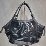 Via Spiga Womens Shoulder Bag Large Black Patent Leather Pockets Lined Hobo Photo 1