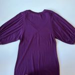 KLD Signature  V Neck Drape Shoulder Puff Sleeve Loose Fit Mini Dress Purple L Photo 4