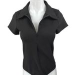 ZARA Women's Black Short Sleeve Collar Half Zip Bodysuit Bouse Polo Shirt Top M Photo 0