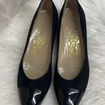 Salvatore Ferragamo  Black Leather Patent Cap Toe Low Wedge Size 6.5aa B-24 Photo 2