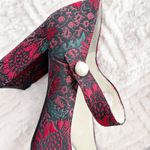 1901 Red Floral Brocade Mary Jane Heels with Pearl Detail Photo 1