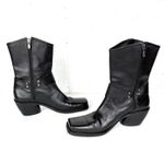 Harley Davidson Vintage Square Toe Harness Boots Cuban Heel Black Logo Size 8 Photo 12
