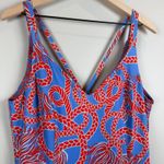 Gretchen Scott Jersey Swelt Dress Womens S Blue Red Ruffle Hem Tassle Time Scuba Photo 1