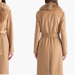 Sofia Cashmere Belted Genuine Shearling Trim Coat NWT 14 Tan Photo 2