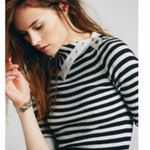 Free People  Ana’s Stripe drape neck sweater wool blend grey black ribbed y2k L Photo 2