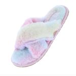 New Boutique Fur Slippers Criss Cross Fluffy Flat Slide Sandal Multiple Size 6 Photo 2