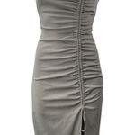 ZARA Gray Sleeveless Ruched Side Slit Square Neck Cami Tank Pencil Midi Dress XS Photo 0