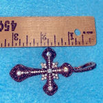 Vintage victorian style rhinestone filigree cross pendant purse clip or keychain Gold Photo 3
