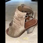 Tory Burch  Beige Brown Gemini Link‎ Peep Open Toe Slingback Suede Bootie Size 7 Photo 1