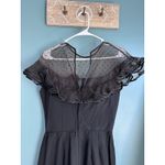 1960s Black Silk Wiggle Dress w/ Swiss Dot Sheer Panel Size M Photo 1